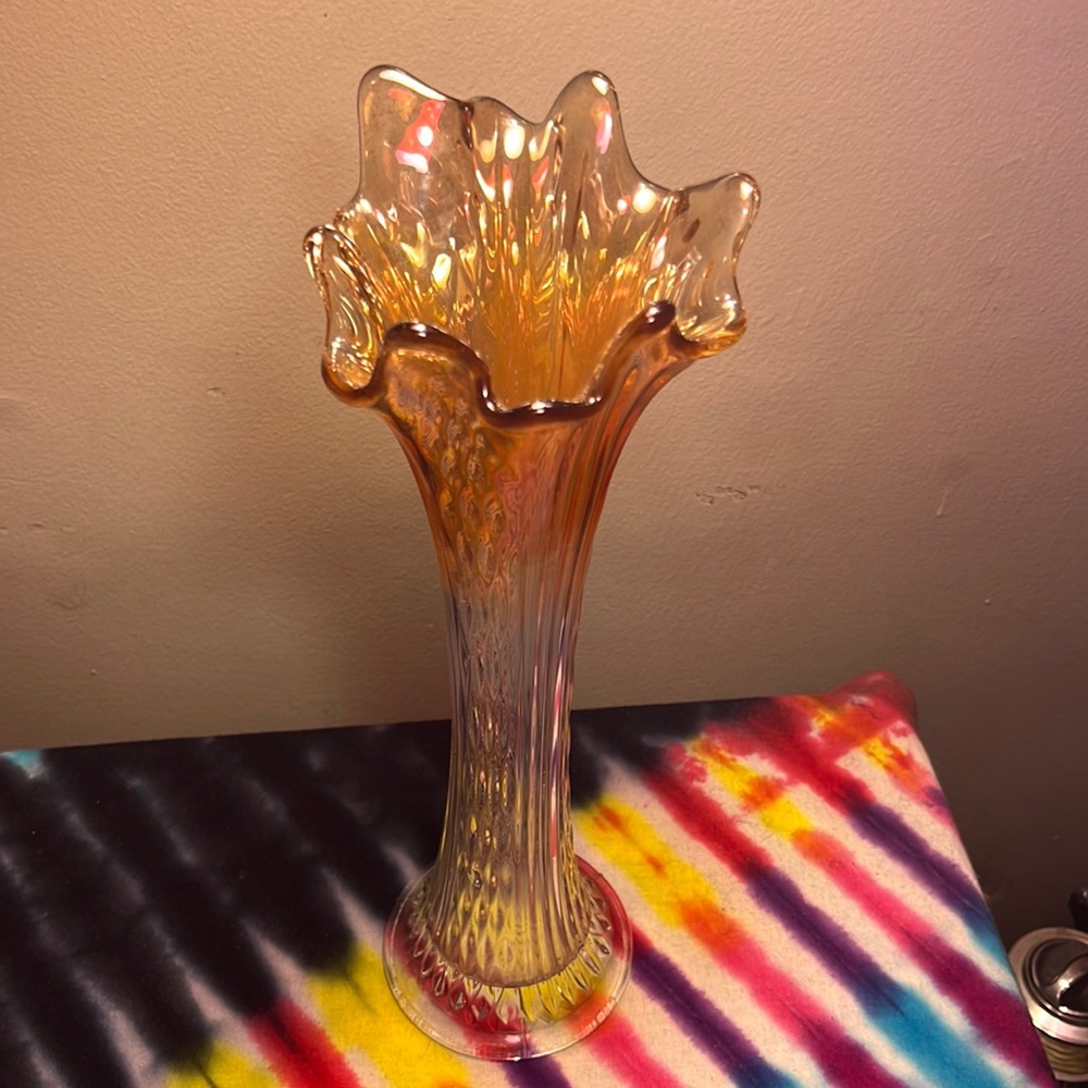 Vintage ombré marigold swung glass vase. 1 foot. Perfect condition.